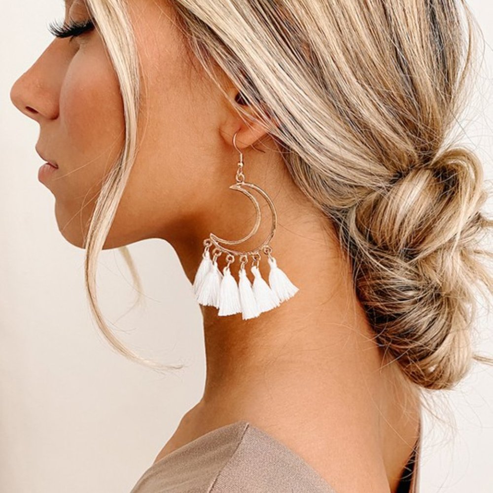 Crescent Moon Tassel Earrings - Picture 2 of 2